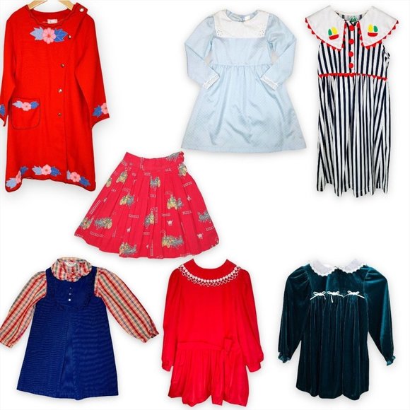 Vintage Girls Bundle Lot of 7 - Dresses / Skirts / Top Lot - Size 6 - 7 Years